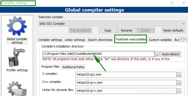 codeblocks compiler path error