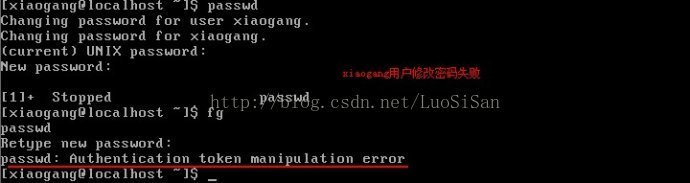 red hat linux passwd authentication token mau error